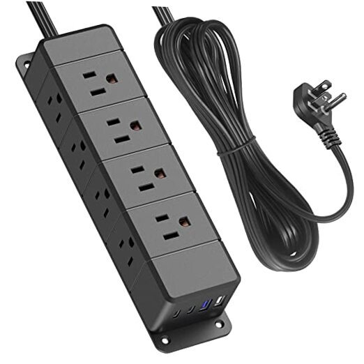 30W USB C Power Strip Surge Protector,Ultra Thin Flat Plug Power 6FT Cord Black