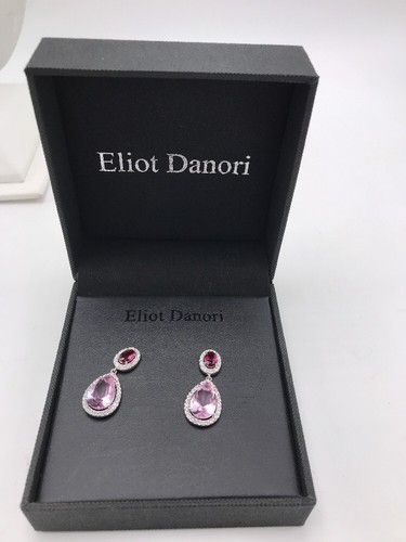 $55 Eliott Danori silver tone teardrop earrings pink & red D2 - Picture 8 of 10