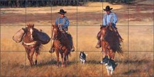 Western Tile Backsplash Fawcett Cowboy Horse Art Ceramic Mural JFA021