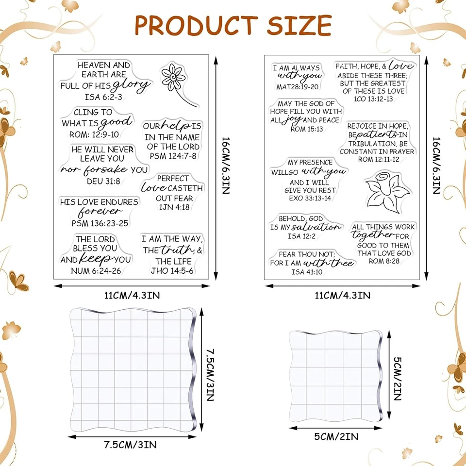 Juego de 4 hojas de estampillas transparentes versículo bíblico álbum de recortes cristiano estampillas de goma Foto 2 de 4