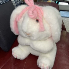 Vintage Animal Fair White Bunny Rabbit Plush Stuffed Animal Pink Ribbon Easter