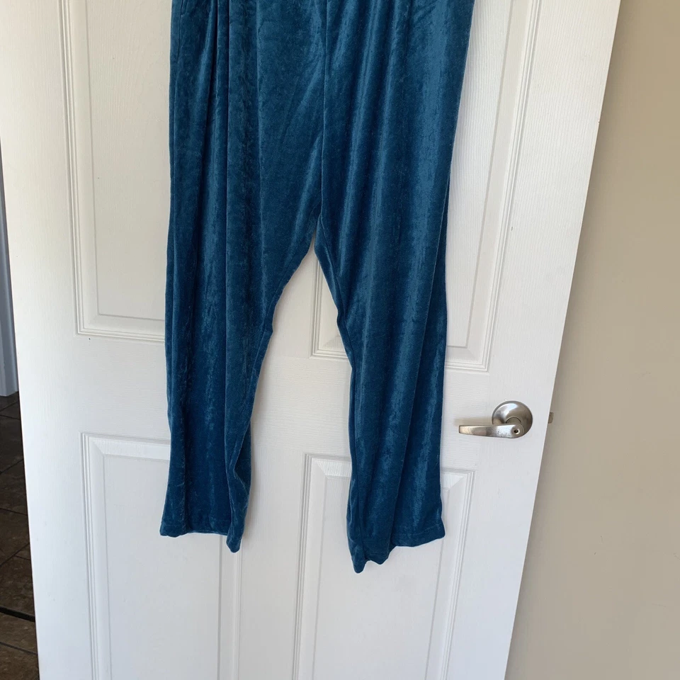 Venezia Vitale Women’s 1X Teal Velour Activewear Pants Lounge Pull On Pockets - Image 3 of 4