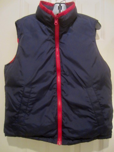 Lands' End Kinder gefütterte Weste Gänsedaunen Federn Nylon rot blau wendbar 10-12 M - Bild 3 von 4