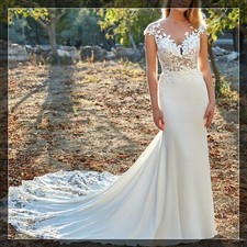 Summer Illusion Bodice Lace Wedding Dress Bridal Gown Custom made Mermaid 2-28W