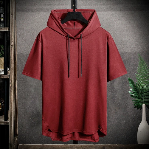 Summer Men's With Hood Short Sleeve Hoodies Hip Hop T shirt Streetwear T Shirts - Imagen 12 de 21