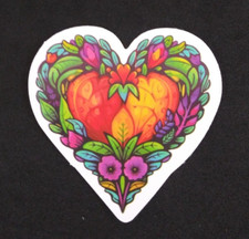 Radiant Floral Bright Colorful Heart Sticker 2" x 2.18" T 