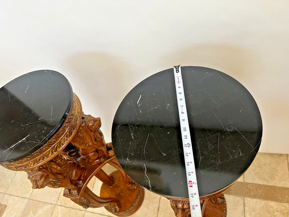 Vintage Pair Large Plant Stands Winged Lions Faux Bronze Marble Resin