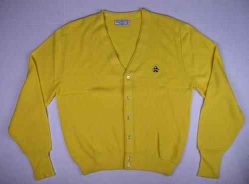 Penguin Sweater VTG Grand Slam Munsingwear 70s Pale Yellow Cardigan Sweater M/M - Picture 2 of 7