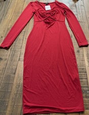 Forever 21 Dress Women’s Small Bodycon Red Ribbed Cutout Fitted NWT