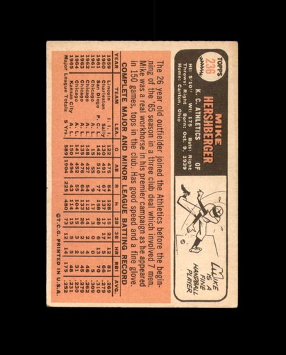 Mike Hershberger Hand Signed 1966 Topps Kansas City Athletics Autographed - Picture 2 of 2