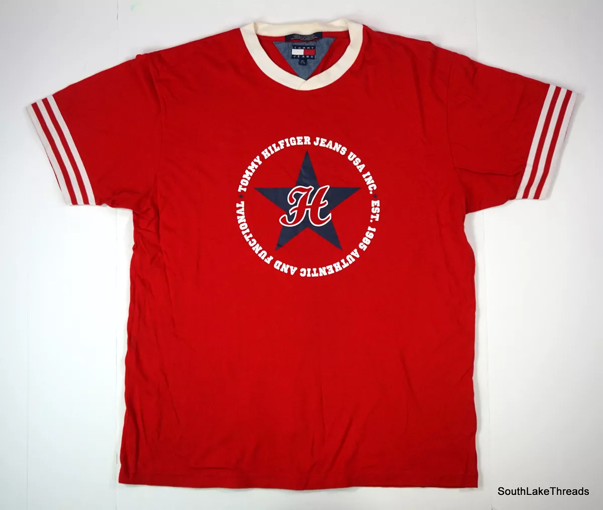 Vintage Tommy Jeans USA T-Shirt Red Men&#039;s XL EUC | eBay