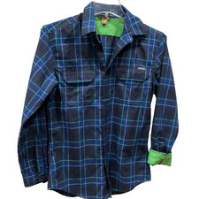 S EDDIE BAUER TRAVEX NEW Blue Green Plaid Check Mens Expedition Flannel Shirt