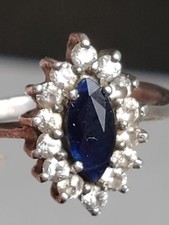 Sterling Silver Prong Set Cz And Dark Blue Stone Ring 925