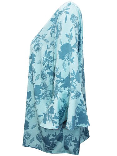 Nuevo Top túnica caftán talla 18 azul/verde estampado floral por cápsula manga 3/4 - Imagen 3 de 5