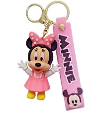 New Disney Pink Minnie Mouse 3D PVC Bags Hanger Pendant Keychains Key Rings