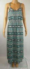 Forever 21 Maxi Dress Women's Sz Small Teal Aztec Sleeveless Criss Cross Straps 