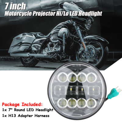 Chrome 7'' inch Round LED Headlight Hi/Lo Beam Projector for Jeep Wrangler JK LJ