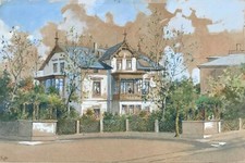 Jugendstil Aquarell Gemälde Villa Architektur Zeichnung DRESDEN? A. Rolt? ~1900