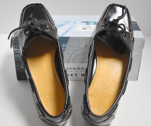 Sperry Shoes Women Top Sider Boat Sz 7/5 Softie Moc Black Patent Leather - Picture 3 of 12