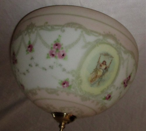 VTG 3 CAMEO FLUSH CHANDELIER CEILING FIXTURE 1970's GLASS SHADE W/ NEW HARDWARE - Picture 5 of 9