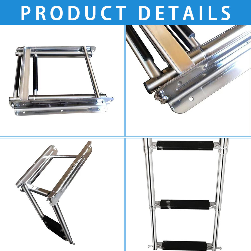 3 Step Telescoping Ladder Folding Stainless Steel Boat Boarding with Press-Type
