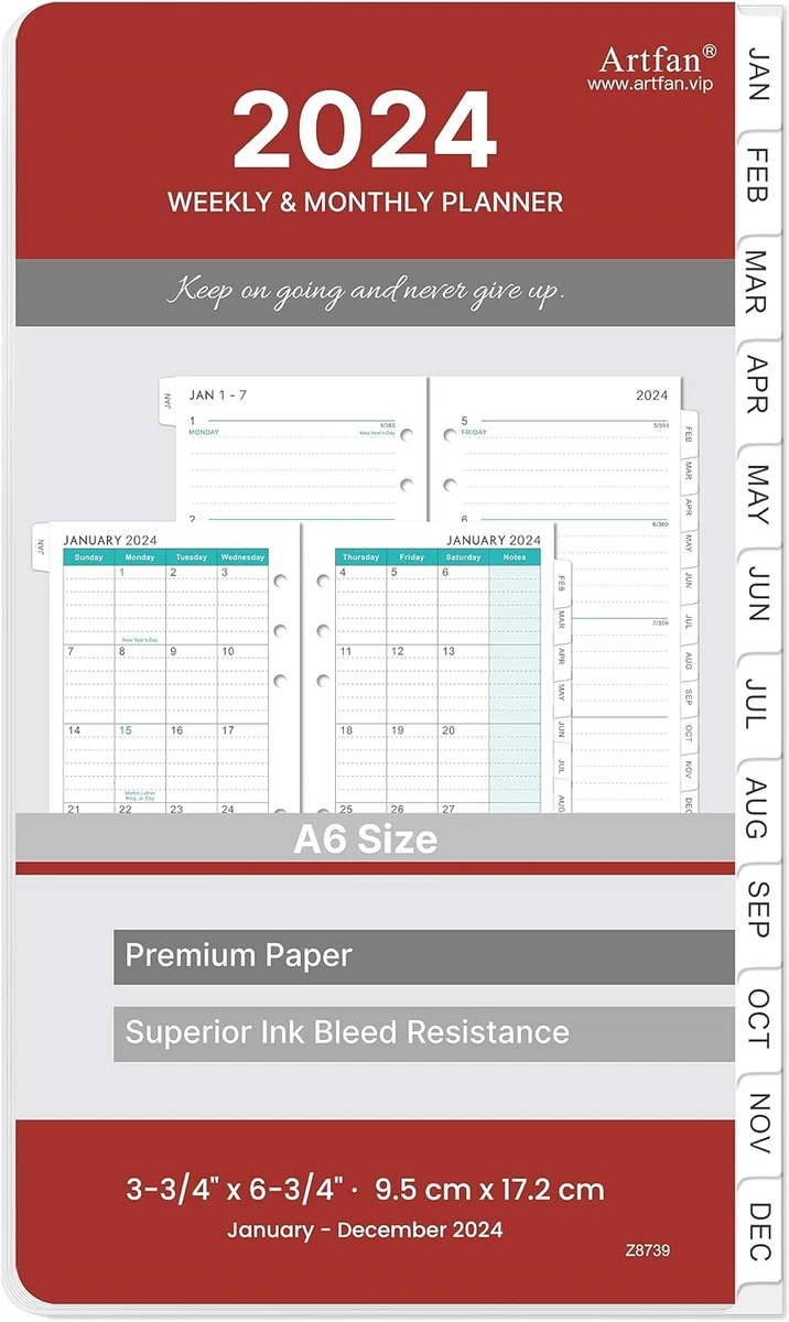 2024 Planner Refills Jan 2024 - Dec 2024 A6 Planner Inserts 2024, 3.75x6.75  inch