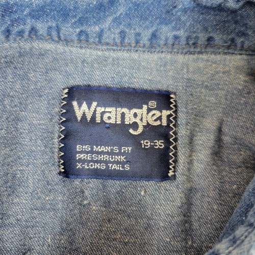 Vintage Wrangler Western Denim Shirt Mens 2XL 19-35 Big Blue Pearl Snap USA - Picture 5 of 10