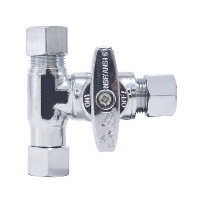 Tee Stop Valve 3/8 Inch x 3/8 Inch 1/4 Turn Compression PEX Copper CPVC