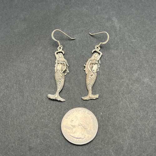 Pendientes colgantes vintage de sirena de plata de ley 925 - Imagen 4 de 8