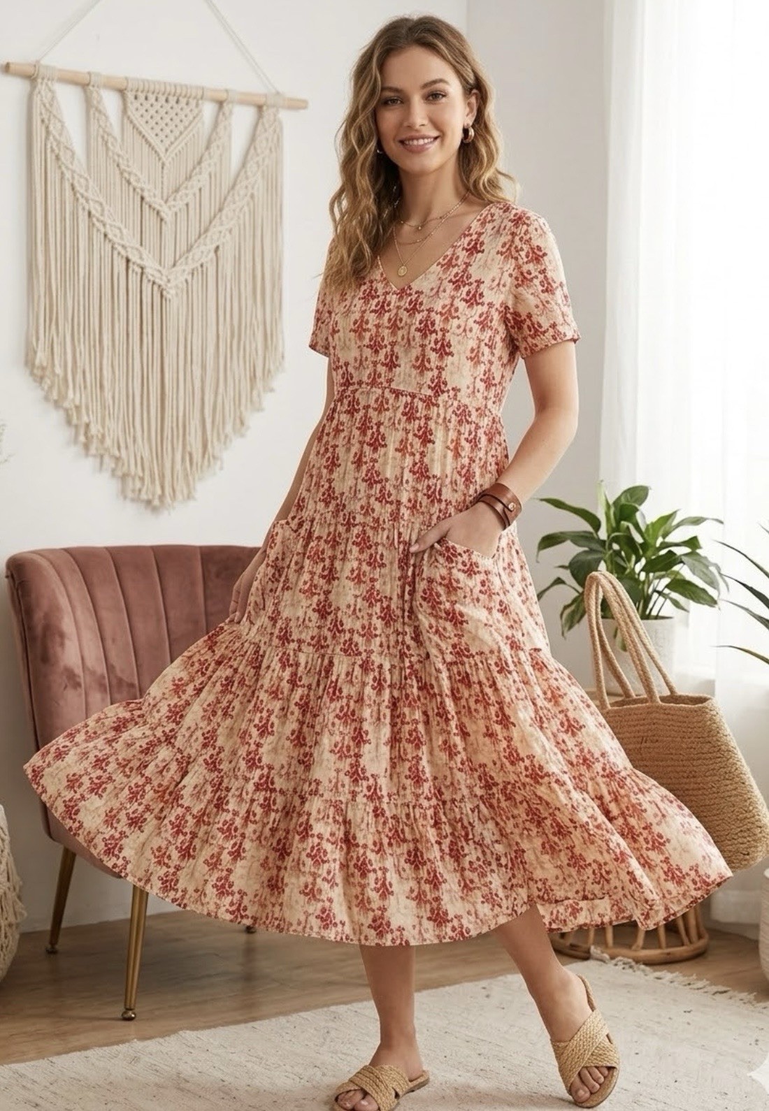Dolma Cotton Dress Size Small Boho Flowy With Pockets 🍀