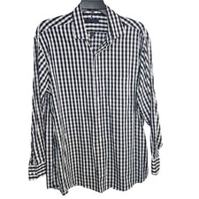 Tommy Hilfiger Mens XL Gingham Button Down Shirt Navy Blue White 17-17.5 34-35