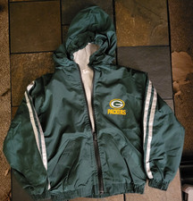 Green Bay Packers Youth Kids Hooded Jacket Reversible - Pockets - Medium