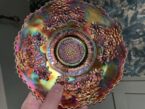 CARNIVAL GLASS ~ RARE AMETHYST FENTON ORANGE TREE PLATE ~