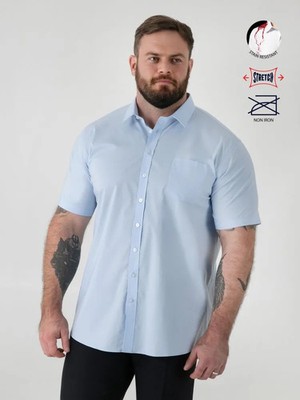 D555 Big Herren Himmelblau Stretch Hemd Kurzarm Bügelfrei/Flecken 17''-25'' 101800S
