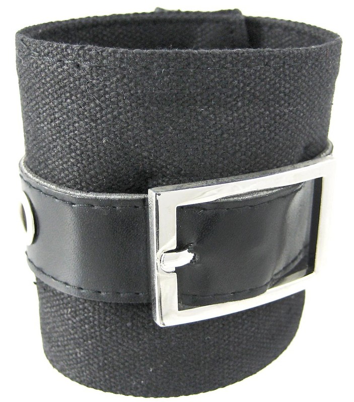 Zeckos Black Canvas Wristband with Vinyl Strap Chrome Buckle