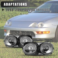 Black Clear Headlights For 98-01 Acura Integra Jdm Halo Projector Front Lamps