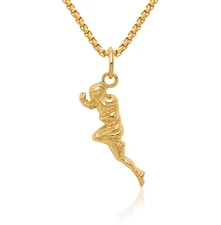 14K Solid Yellow Gold Football Player Necklace