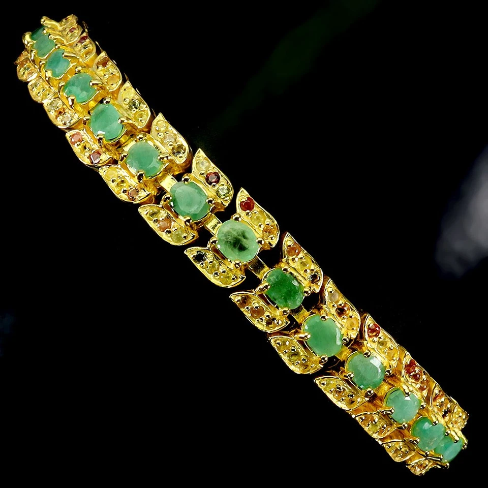 925 Sterlingsilber Armband Oval Smaragd Saphir Edelstein No USA Einfuhr Gebühren - Bild 2 von 4