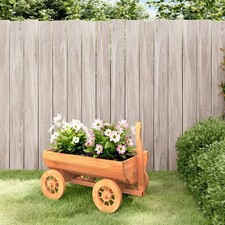 Wooden Garden Planter Wagon Flower Cart With Wheels Decorative Outdoor