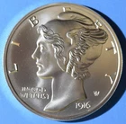 1916 MERCURY DIME TRIBUTE 2 TROY OUNCE .999 FINE SILVER INTAGLIO MINT. HUGE 50MM