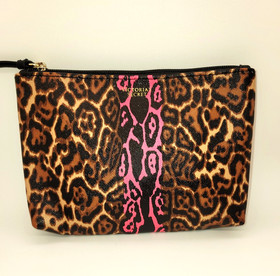 VICTORIA'S SECRET ♡ Bag Leopard Pink Cosmetic Makeup Soft Case Travel Clutch NEW