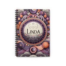 Spiral Notebook Ruled Line Personalized LINDA Purple Orange Gray Design 1, Gift