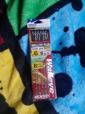 Owner Walleye Plus Glow Hook Size #6c -  8 Lbs Line W/ Leader  -  BRAND NEW 