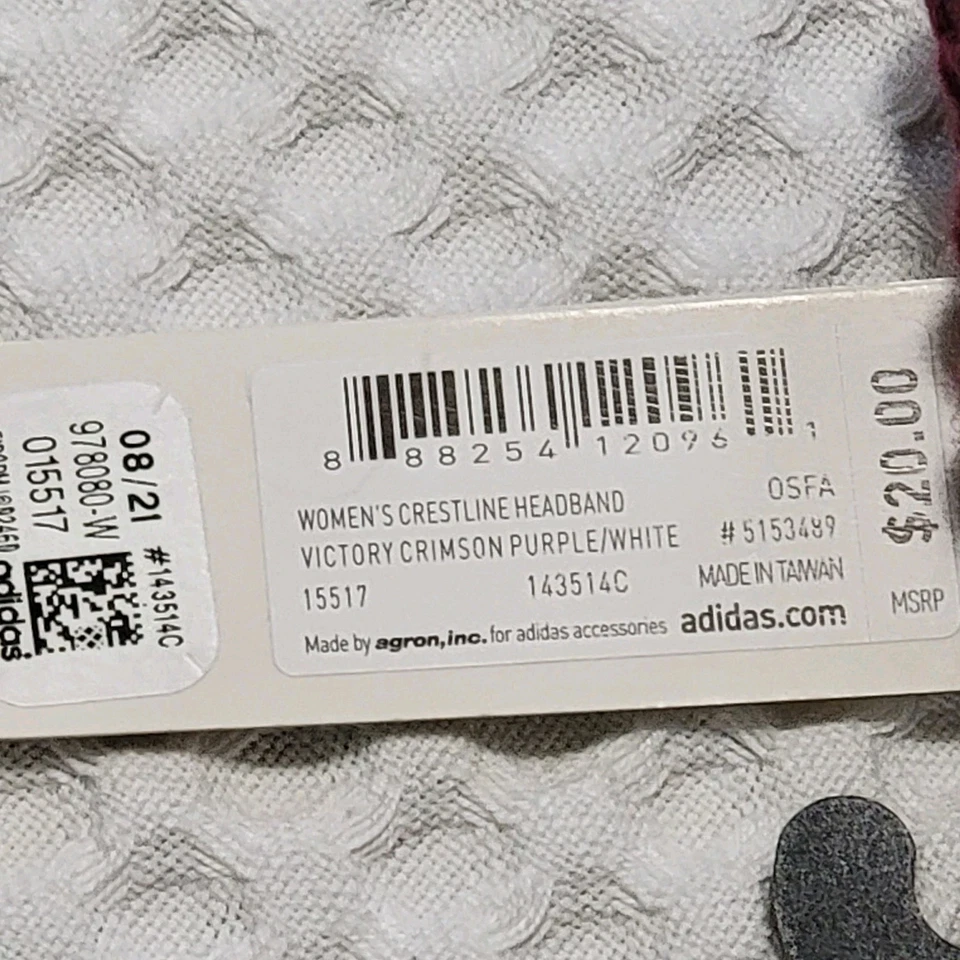 NWT Adidas Crestline Women's Headband Victory Crimson Purple/White Foto 3 de 4
