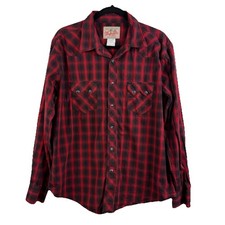 Vintage 90s Wrangler Red Plaid Pearl Snap Up Shirt Large Western Cowboy Rodeo
