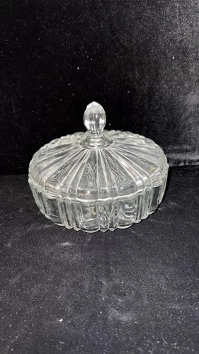 Vintage Anchor Hocking Clear Glass Old Cafe Candy Dish with Lid