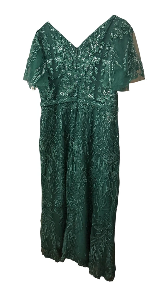 Vestido JJ's House Madre de la Novia/Novio Hasta el Suelo Talla 14 Verde Lentejuelas Foto 3 de 4