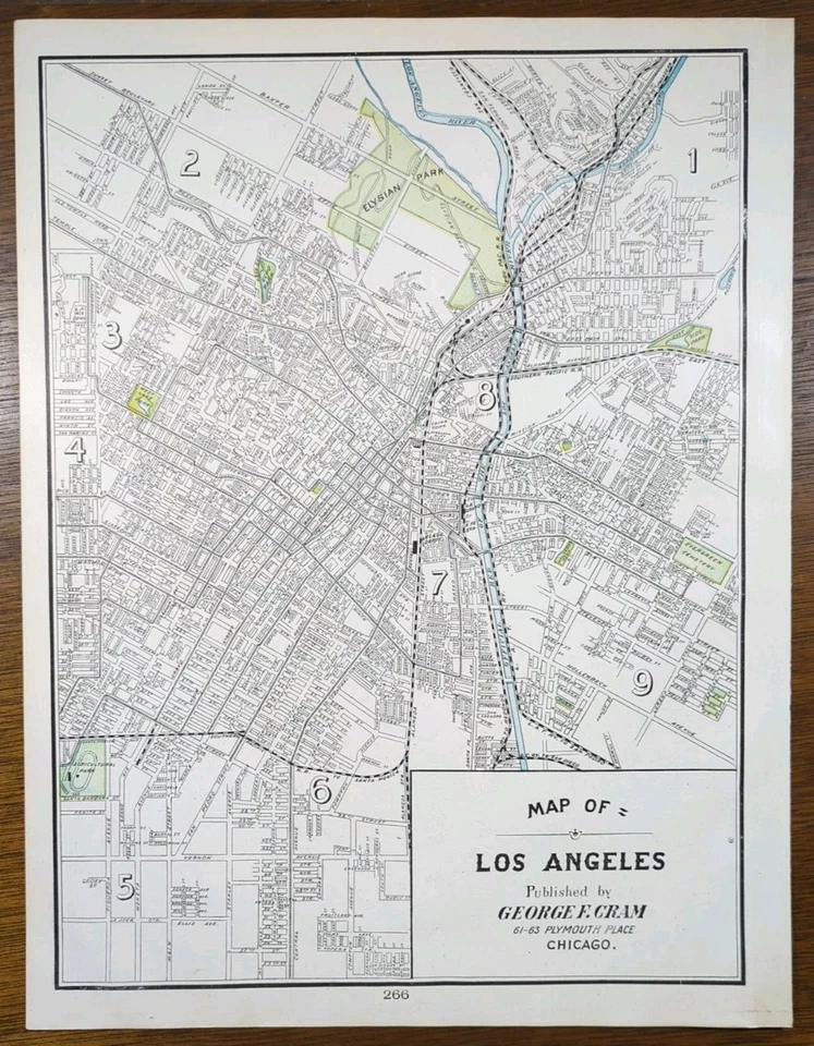Vintage 1904 LOS ANGELES CALIFORNIA Map 11"x14" ~ Old Antique Original CHINATOWN - Image 2 of 4