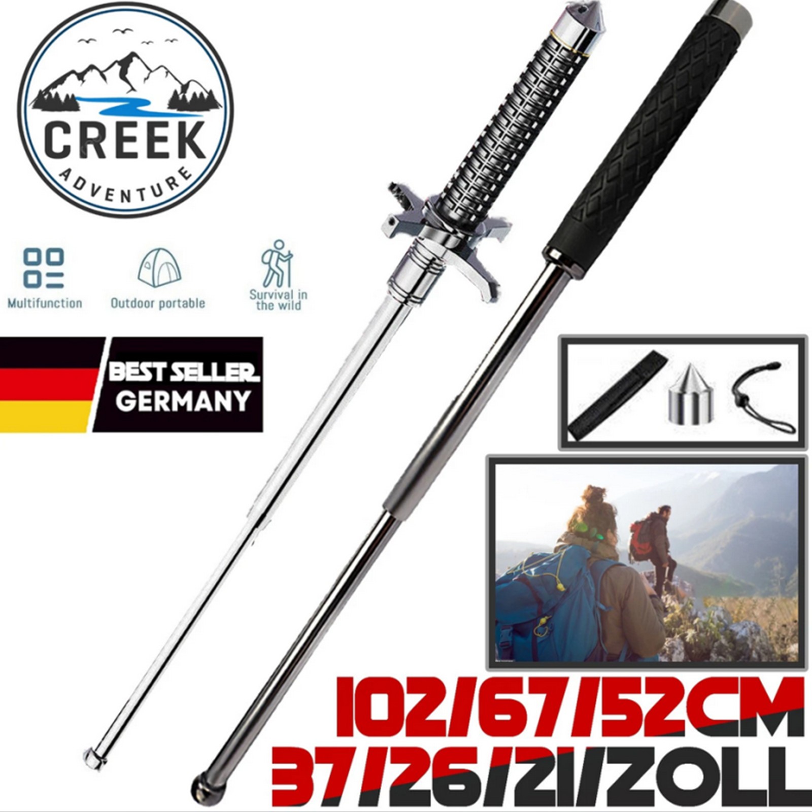 Barra telescópica 21 ~ 37" bastones telescópicos varilla telescópica ajustable acero bastón de senderismo