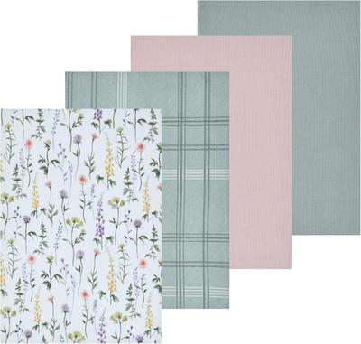 Meadow Floral Printed & Waffel Geschirrtücher 100% Baumwolle Half Panama - Super Saugfähig